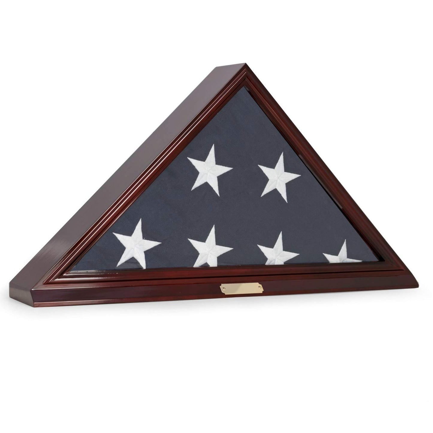 Custom Personalized Solid Wood Triangle Glass Front Flag Display case - WoodArtSupply