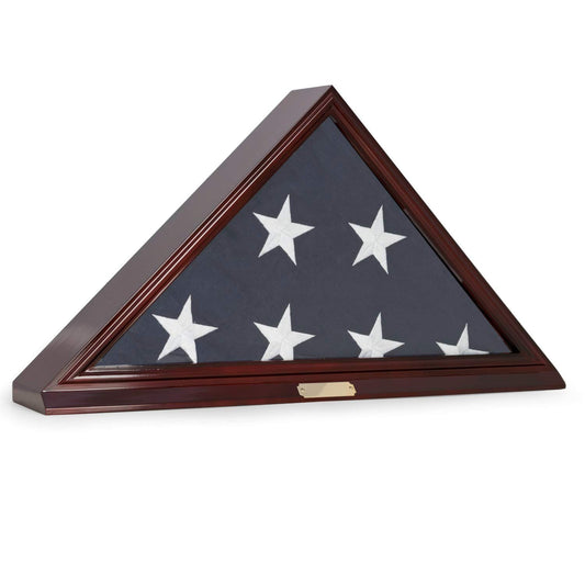 Custom Personalized Solid Wood Triangle Glass Front Flag Display case - WoodArtSupply