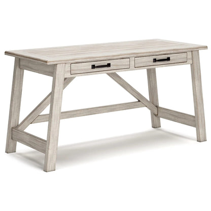 Signature Design by Ashley Carynhurst Farmhouse 60" Home Office Desk with Drawers, Distressed White - WoodArtSupply