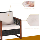 HAPPYGRILL 3 Pieces Outdoor Patio Furniture Set Wicker Chairs with Coffee Table, Balcony Porch Furniture Bistro Set with Wood Frame and Washable Cushions for Garden Poolside Backyard HAPPYGRILL