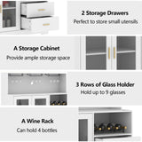 Auromie Wine Bar Cabinet with LED Light, Home Coffee Cabinet with Wine and Glass Rack, Kitchen Buffet Sideboard with Storage Cabinet&Drawers, Modern Liquor Cabinet for Living Room Dining Room (White) Auromie