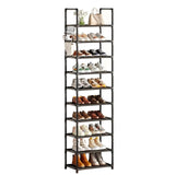 Simple Trending Shoe Rack for Closet, 10 Tiers Narrow Shoe Shelf Holds 20 Pairs, Shoe Organizer Storage with Hooks, Black Simple Trending