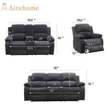 A Ainehome Living Room Furniture Set Recliner Sofa Set Loveseat Chair Furniture Sofa Set Grey Corduroy for Living Room/Rv/House/Theater Seating (A-Dark Grey Corduroy, 3 piece set) A Ainehome