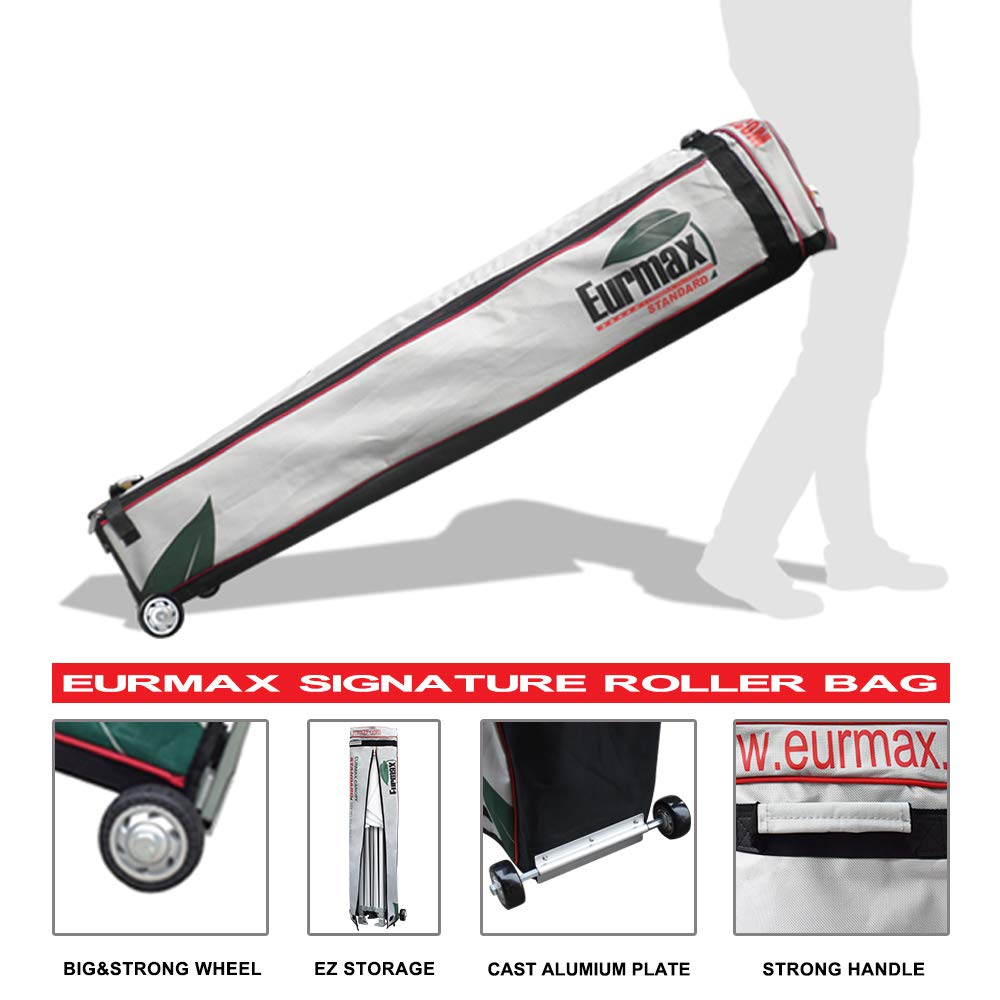 Eurmax USA 10 x 10 Pop up Canopy Commercial Tent Outdoor Party Canopies with 4 Removable Zippered Sidewalls and Roller Bag Bonus 4 Canopy Sand Bags & 24 Squre Ft Extended Awning(White) Eurmax