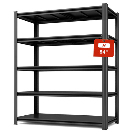 SYLOUGH 55.12" W Father&I 5-Shelf Industrial Adjustable Heavy-Dudy Tall Metal Steel Garage Storage Shelves Shelving Units/Rack System (Commercial) for Basement/Shop/Dorm, 84" H*55.12" W*24" D*, Black SYLOUGH