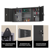 Industrial Steel Garage Storage Cabinet System, Included Pegboard Wall Cabinet Wood Table Top, for Auto Repair Shops, Utility Room JZD