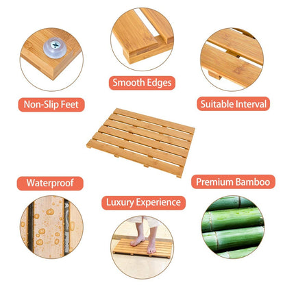 Bath Mat for Luxury Shower - Non-Slip Bamboo Sturdy Water Proof Bathroom Carpet for Indoor or Outdoor Use - WoodArtSupply