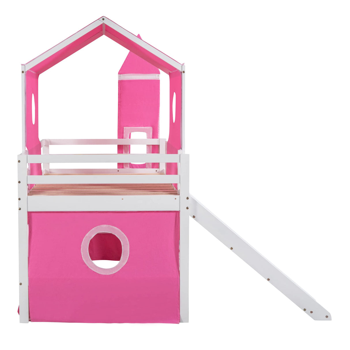 Harper & Bright Designs Kids Loft Bed with Slide and Tent, Twin Size House Loft Bed with Tower and Ladder, Wood Loft Bed Twin Playhouse Bed Frame for Boys Girls Teens, Pink Harper & Bright Designs