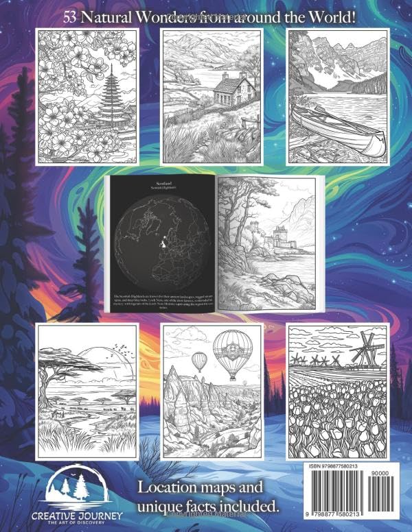 Relaxing Landscapes Adult Coloring Book: World's Most Scenic Nature Wonders (Creative Journey) WoodArtSupply