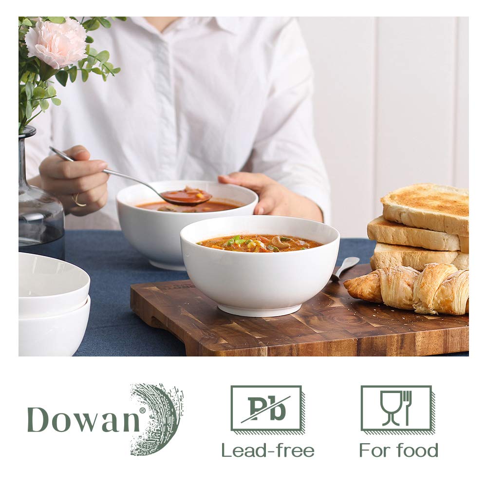 DOWAN 22 OZ White Ceramic Bowls Set of 4 - Perfect for Soup Bowls for Kitchen, Cereal Bowl, Ramen Bowl,Oatmeal Bowl, Fruit Bowl,Salad Bowl, Rice Bowl - Dishwasher & Microwave Safe DOWAN