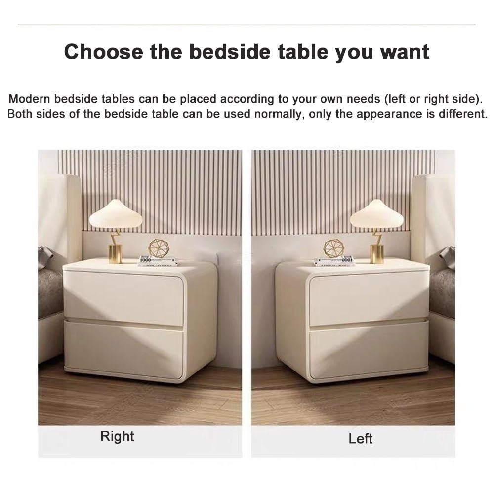 ROPSHTSF Bedside Table, Modern and Simple, Solid Wood Bedside Table, Bedroom Home Use, Free Installation, Cream Style Leather Bedside Table, Luxury Night Stand with 2 Drawer(Pink White,Right) ROPSHTSF