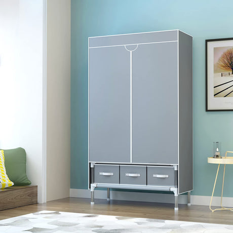 ASSICA Portable Clothes Closet Rolling Door Wardrobe with Hanging Rack Non-Woven Fabric Storage Organizer with Three Drawer Boxes No-Tool Assembly - 35.4 x 17.7 x 67.0 ‘’ (Gray) ASSICA
