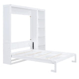 Merax Queen Size Murphy Bed Wall Bed with Storage Shelves, Space-Saving Design Foldable Platform Bed Frame, Fold into The Wall, Multifunctional Bed for Guest-Room, Home, Office, White Merax