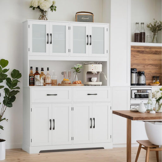 BOTLOG Kitchen Pantry Storage Cabinet, 71" Large Buffet Cabinet with Hutch, Drawers, Tall Kitchen Hutch Cabinet with Microwave Stand for Dining Room, White