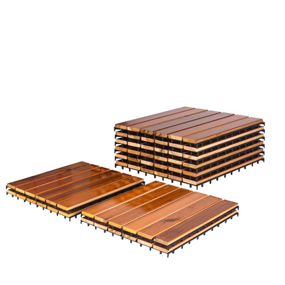 10 Pcs Interlocking Deck Tiles 12" x 12", Western Red Cedar Wood, Patio Flooring Outdoor Waterproof, Wood Tiles All Weather, Floor Tiles for Balcony, Bathroom,Backyard, Indoor and Outdoor use…