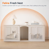 HOOBRO Litter Box Enclosure with Double Room, Cat Furniture for 2 Cats, Hidden Litter Box Furniture with 2 Hooks, Wooden Cat Washroom with Scratching Mat, White WT21MW01 HOOBRO