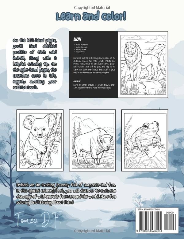 Wild Animals Coloring Book for Kids: Learn and Fun with Amazing Facts (Learn and Color with Wonders of Nature) Lindesa