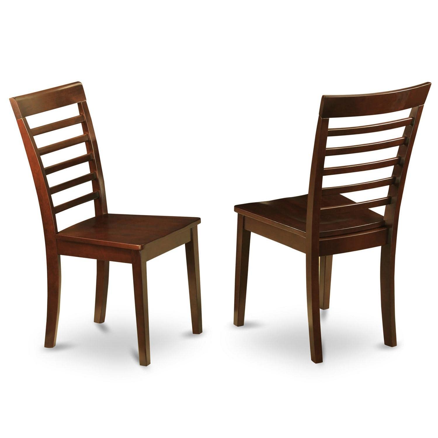 East West Furniture Milan Kitchen Dining Ladder Back Solid Wood Seat Chairs, Set of 2, Mahogany - WoodArtSupply