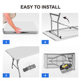 IWDOO Foldable Table 6ft, Plastic Folding Table, Portable Heavy Duty Dining Table with Lock Function & Carrying Handle, Outdoor Indoor Foldable White Table for Camping Party Picnic IWDOO