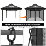 Homegroove Replacement Mosquito Netting for 10x12ft Gazebo, Universal Mosquito Netting for Patio Garden Yard, 4-Panel Outdoor Mesh Netting Screen with Zipper, Upgraded Flame Retardant Material Black homegroove