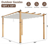 10x13 Ft Outdoor Retractable Pergola with Sun Shade Canopy, Heavy-Duty Aluminum Canopy Pergola Kits for Backyard, Faux Wood Grain Metal Patio Gazebo for Garden, Porch Beach, Grape Trellis - Beige Amenitlif