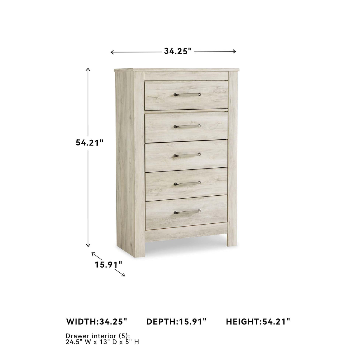 Signature Design by Ashley Bellaby Vintage Farmhouse 5 Drawer Chest of Drawers, Whitewash Signature Design by Ashley