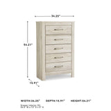 Signature Design by Ashley Bellaby Vintage Farmhouse 5 Drawer Chest of Drawers, Whitewash Signature Design by Ashley