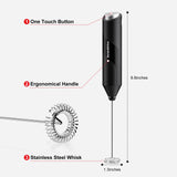 Bonsenkitchen Powerful Milk Frother for Coffee, Fast Handheld Drink Mixer with Stainless Steel Whisk, Battery Operated Hand Frother Stirrer Wand-Black Bonsenkitchen