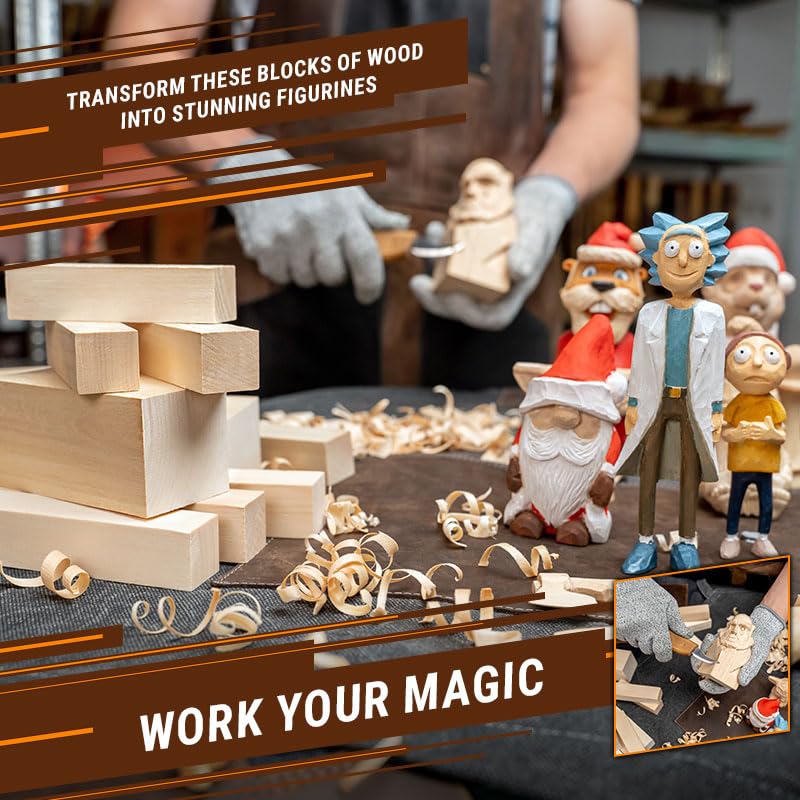 BeaverCraft Basswood Carving Blocks BW24 pcs Whittling Wood Basswood for Carving - Large Wood Carving Blocks 6"х2" Wooden Blocks for Crafts Bass Wood Blank Blocks for Wood Carving - Soft Craft Wood BeaverCraft