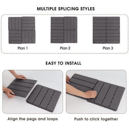 Interlocking Deck Tiles, 12 PCS 12"" x 12"" Patio Tiles Waterproof Plastic Outdoor Flooring Covering All Weather for Walkway Front Porch Poolside Balcony Backyard （Grey