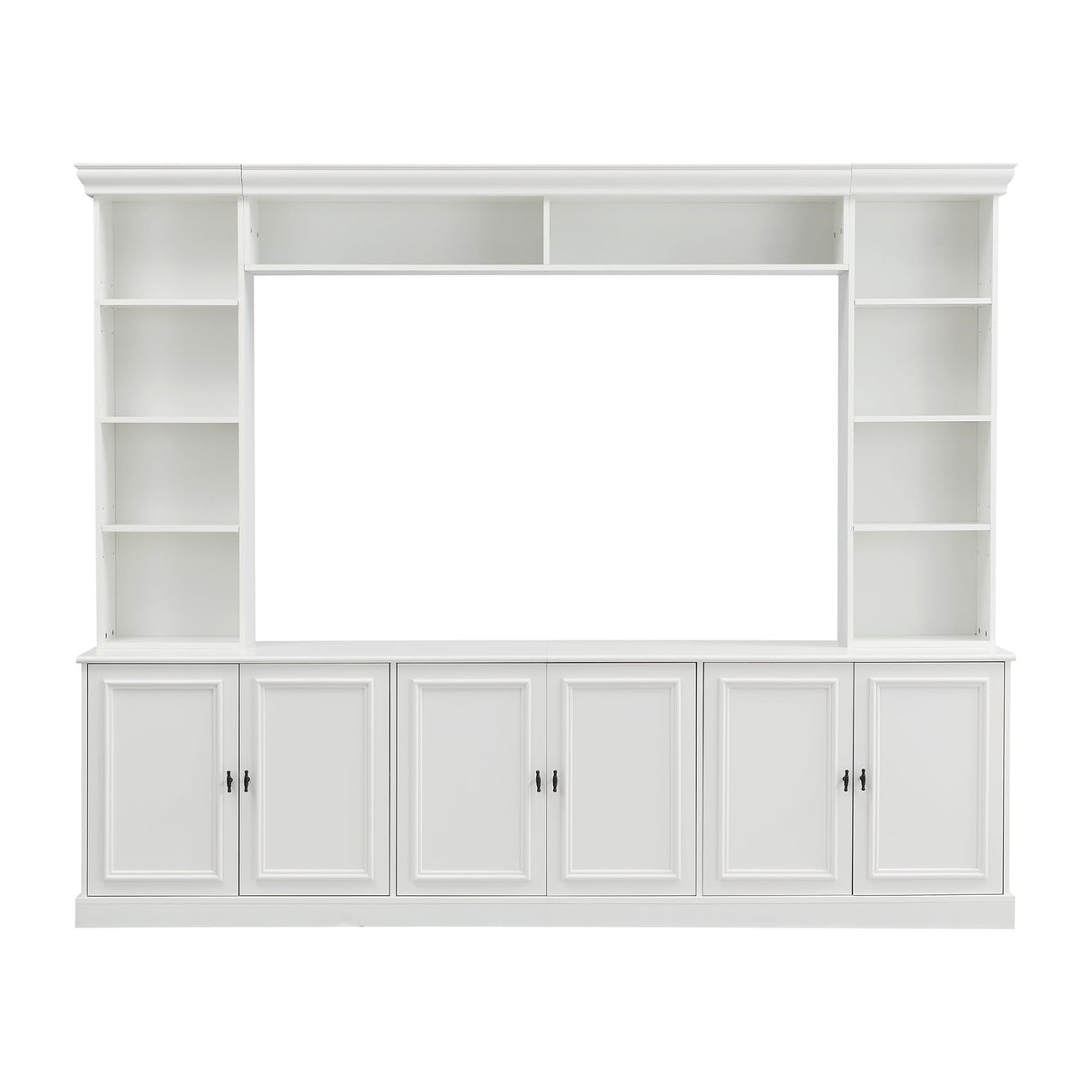 SOFTSEA 4-Piece Entertainment Center with Bookshelves for TVs up to 70", Modern Wall Unit TV Stand with 6 Doors & Adjustable Shelves, Rustic Large Media Console for Living Room, White SOFTSEA