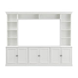 97.4"W Elegant 4-Piece Wall Unit Entertainment Center with Bookshelf for TVs Up to 70", Versatile TV Stand with Adjustable Shelf, Mid-Century Media Console with Bridge for Living Room, White (White) THINK 30
