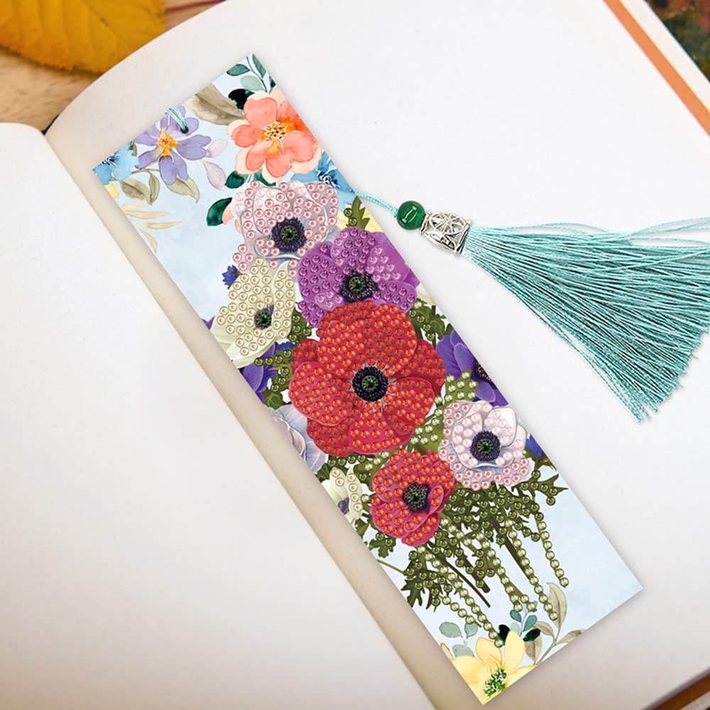 pigpigboss 2 Pieces Morning Glory Bookmark Diamond Painting Kit, Painting Flower Bookmark Diamond Art Dots for Reading Enthusiasts Adult Beginner Graduation Book Decor pigpigboss