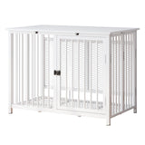 UMXES Heavy Duty Dog Crate Furniture, Fully Assembled exc. Locks, All Metal Frame & Wooden Tabletop, Modern Kennel for Small/Medium Dog, End Table, Sturdy, Foldable, White UMXES