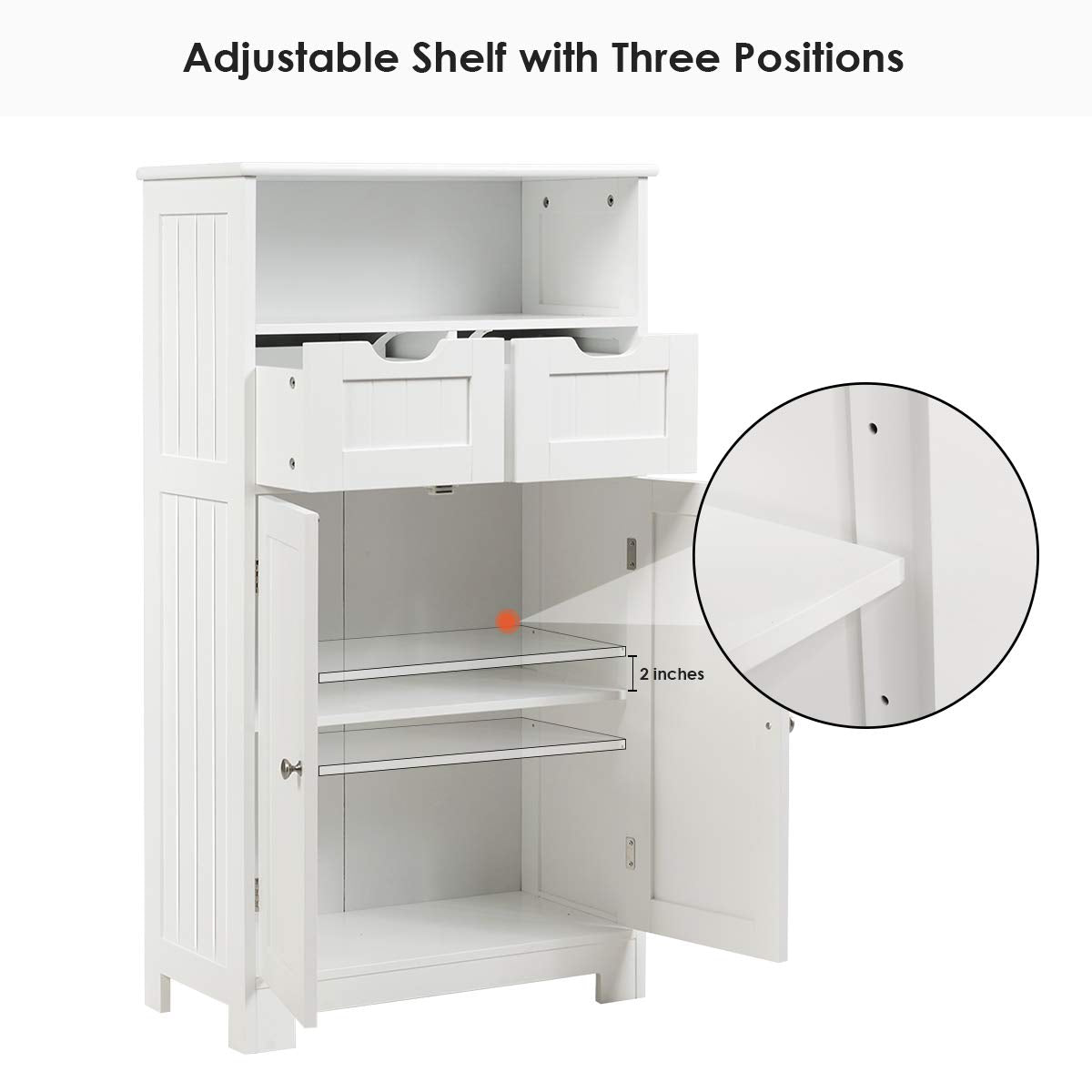 Tangkula Bathroom Floor Cabinet, Storage Cabinet w/Open Shelf, 2 Doors & 2 Adjustable Drawers, Standing Cupboard for Kitchen, Bathroom Cabinet for Living Room Home Office (White) - WoodArtSupply