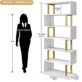 SORCEDAS Bookshelf Geometric Bookcase S Shaped Industrial Bookshelf Storage Display Stand Shelf for Living Room Bedroom and Office Room (White, 6 Tier) SORCEDAS