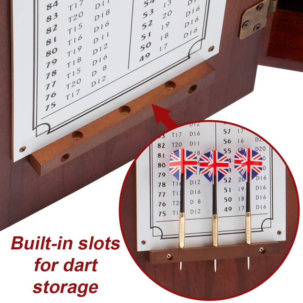 GSE Professional Solid Wood Classic Dartboard Cabinet with Sisal/Bristle Dartboard, Dart Scoreboard, and 6 Steel Tip Darts, Easy Assembly Complete with All Accessories(Deluxe Walnut) - WoodArtSupply