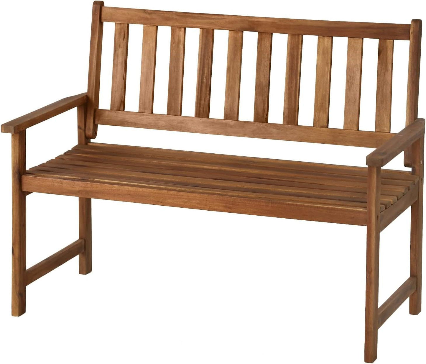 PayLessHere Patio Bench Natural Wooden with Armrests Sturdy Acacia Wood Front Porch Chair Concise Style Outdoor Wood Bench 2 Seats with Ergonomic Design，Natural