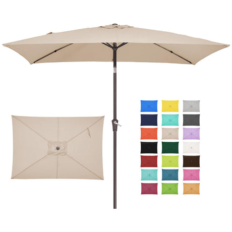 JEAREY 6.5x10 ft Rectangular Patio Umbrellas Outdoor Market Umbrella with Push Button Tilt and Crank, Rectangle Table Umbrella 6 Sturdy Ribs UV Protection for Pool Garden Backyard Deck, Beige JEAREY
