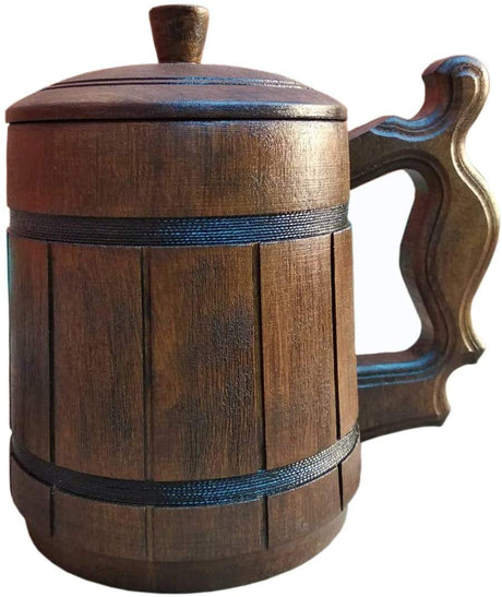 Etno Motif Handmade Wooden Beer Mug with Lid. Capacity: 20 oz (600ml). Wooden Beer Mug Eco Friendly - Wooden Beer Mug with Metal Insert - Great Gift for Dad on His Special Day! Etno Motif