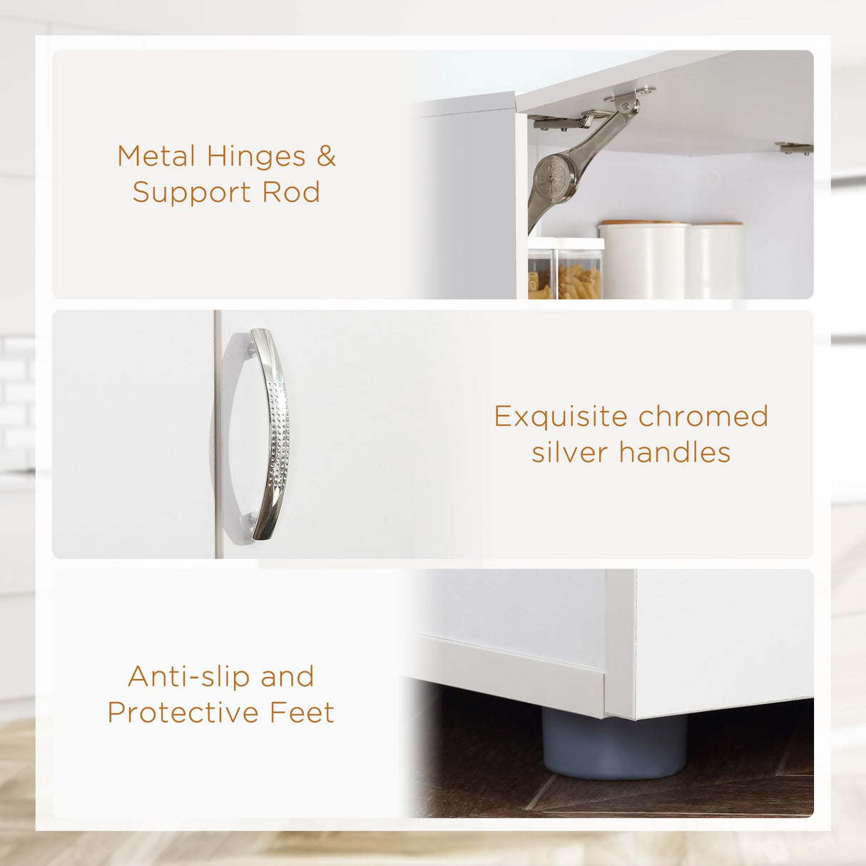 HOMCOM 66" Buffet with Hutch, Freestanding Kitchen Pantry with 2 Large Cabinets, 1 Pull Up Cabinet, 3 Drawers & Wide Countertop, White HOMCOM