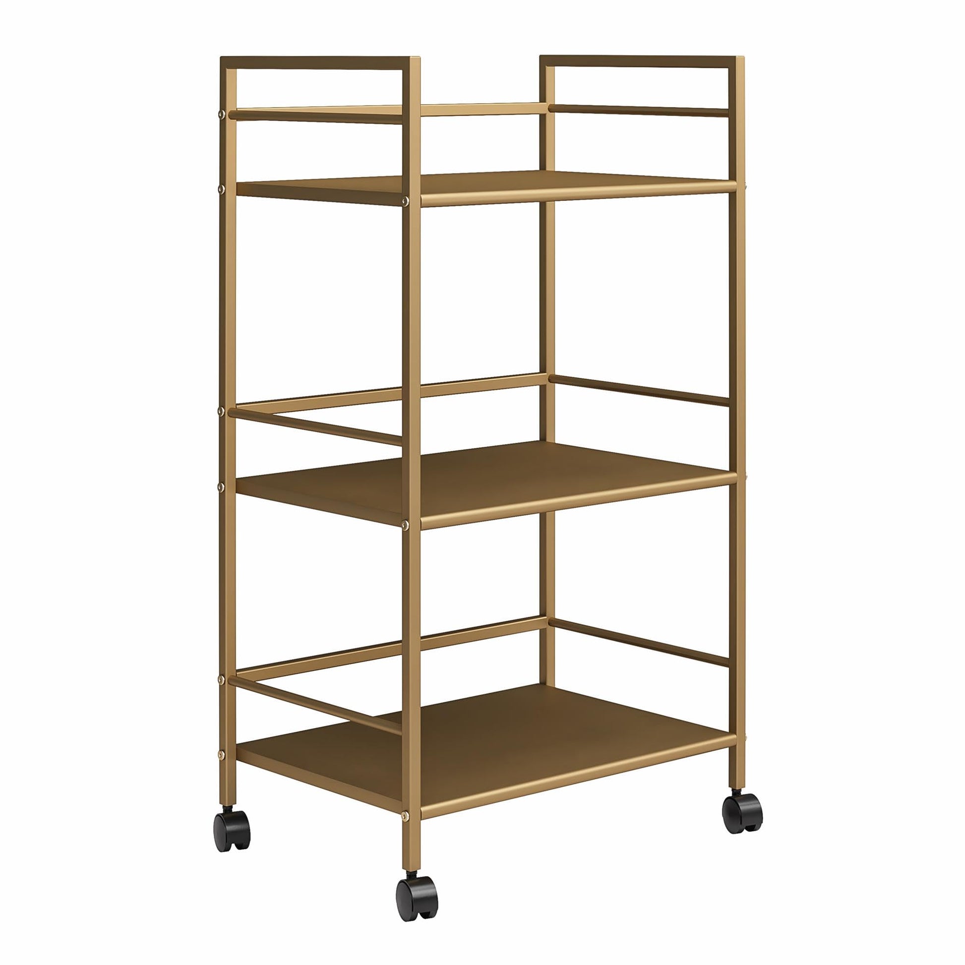 Novogratz Helix Small Bar Cart for the Home, 3 Tier Rolling Cart With Wheels, Kitchen Cart with Storage for Beverages and Wine, Gold - WoodArtSupply