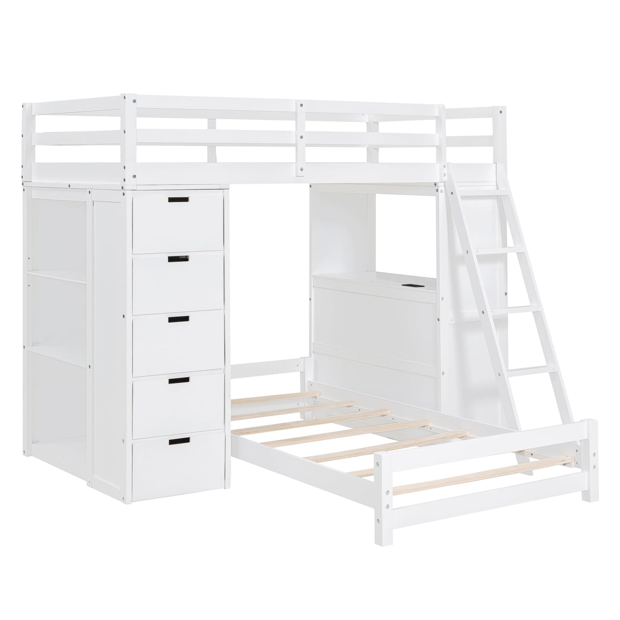 Harper & Bright Designs Twin Size Bunk Bed with Desk and 8 Drawers, Wood Kids Bunk Bed with Shelves, LED and USB Ports, Loft Bed with Movable Lower Bed for Kids Teens, White Harper & Bright Designs
