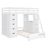Harper & Bright Designs Twin Size Bunk Bed with Desk and 8 Drawers, Wood Kids Bunk Bed with Shelves, LED and USB Ports, Loft Bed with Movable Lower Bed for Kids Teens, White Harper & Bright Designs