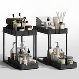 Meltrck Under Sink Organizer 2 Pack,Bathroom Under Cabinet Storage with Pull Out Sliding Drawers for Kitchen Organization,12.8 Inch,Black Meltrck