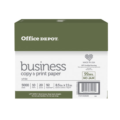 Office Depot® Brand Business Multi-Use Printer & Copier Paper, Letter Size (8 1/2" x 11"), 5000 Total Sheets, 92 (U.S.)