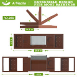 Bathtub Caddy Tray for Tub, Foldable Bamboo Bath Table Tray with Book and Wine Glass Holder, Expandable Bathroom Accessories with Free Soap Dish Suitable for Luxury Spa or Reading, Brown Artmalle
