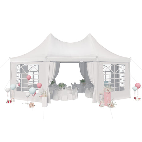 EROMMY 20'x15' Party Tent, White Wedding Tent, Octagonal Heavy Duty Canopy with 6 Removable Sidewalls, 6 Church Windows and 2 Pull-Back Doors, Outdoor Gazebo Pavilion Tent for Party, Wedding, Event EROMMY