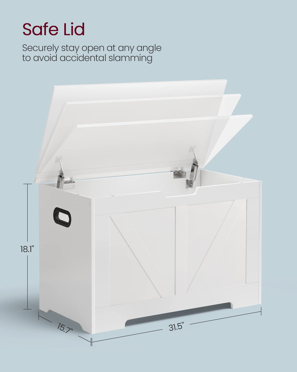 VASAGLE Storage Chest, Storage Trunk with 2 Safety Hinges, Storage Bench, Shoe Bench, Farmhouse Style, 15.7 x 31.5 x 18.1 Inches, for Entryway, Bedroom, Living Room, Cloud White ULSB062T14 VASAGLE