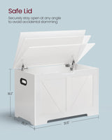 VASAGLE Storage Chest, Storage Trunk with 2 Safety Hinges, Storage Bench, Shoe Bench, Farmhouse Style, 15.7 x 31.5 x 18.1 Inches, for Entryway, Bedroom, Living Room, Cloud White ULSB062T14 VASAGLE